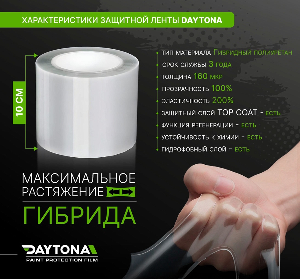 Защитная лента гибридный полиуретан DAYTONA PPF H300 ширина 10см